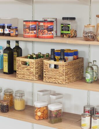 Кошик для зберігання водяного гіацинта StorageWorks, квадратна скринька для зберігання, міцні полиці у формі водяного гарбуза з ручками, декоративний кошик для подарунків, туалетного приладдя, великий, 2 предмети 33 x 21 x 18 см натурального кольору (водя