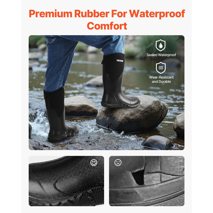 Чоловічі гумові чоботи VEVOR, чоботи до щиколотки, розмір 44,5 EU, чорні