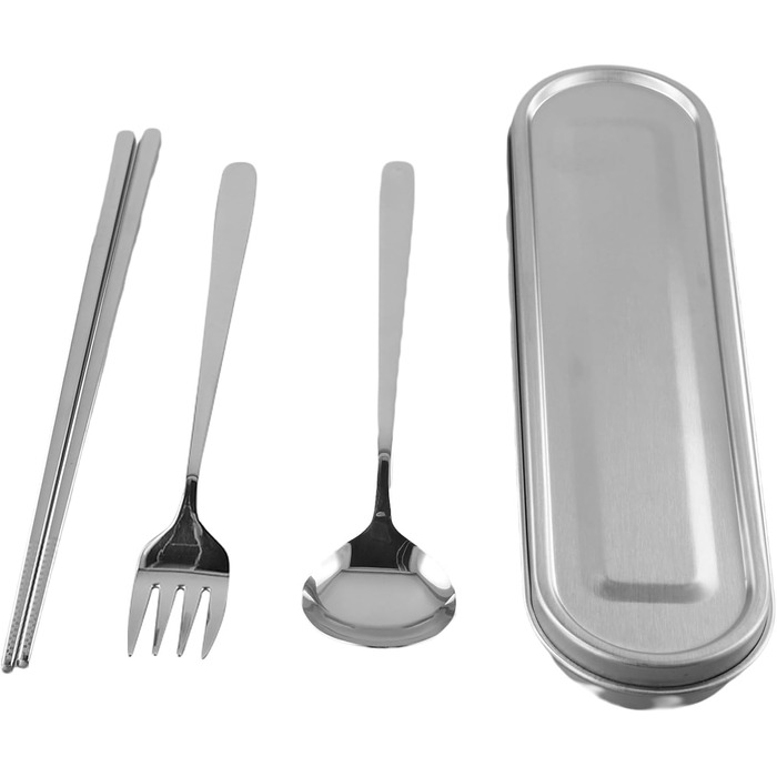 Набір столових приборів з нержавіючої сталі для подорожей з коробкою виделка, ложка, палички для їжі - для офісу, кемпінгу, пікніка та використання на природі