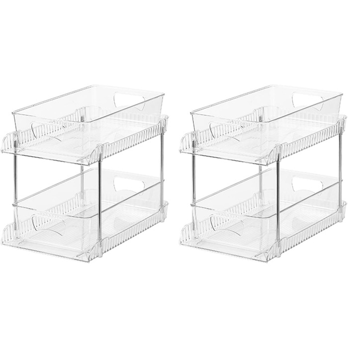 Органайзер для ванної кімнати, 2-рівневий, ефективне зберігання з шухлядами з прозорого пластику для кухні, під раковиною, штабелюється, економить місце у ванній кімнаті на кухні