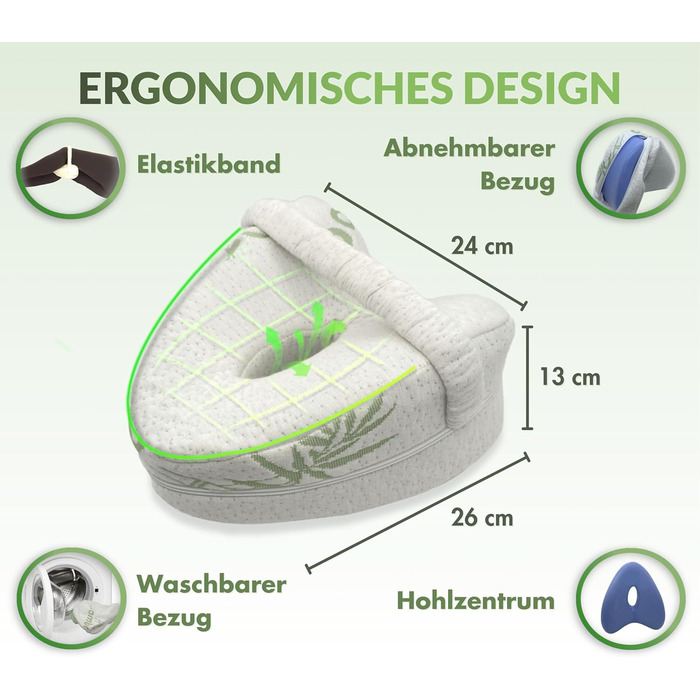 Подушка для коліна MillyBeas для сну на боці - ортопедична подушка для ніг з піни з ефектом пам&39яті, розроблена лікарями, зі знімним бамбуковим чохлом для полегшення болю в спині/стегнах/суглобах та сідничному нерві
