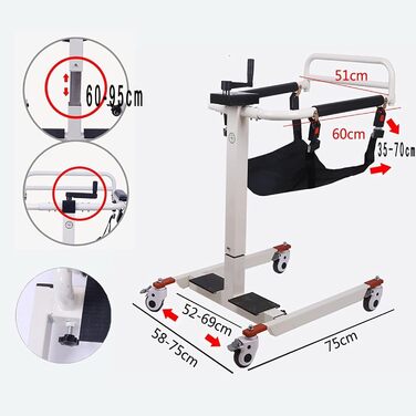 Сталеве транспортне крісло для перенесення інвалідних візків легке перенесення та допомога в пересуванні, підйомник для пацієнтів додому, підйомник сидіння для нічних туалетів, м'який підйомник для літніх пацієнтів з обмеженими можливостями
