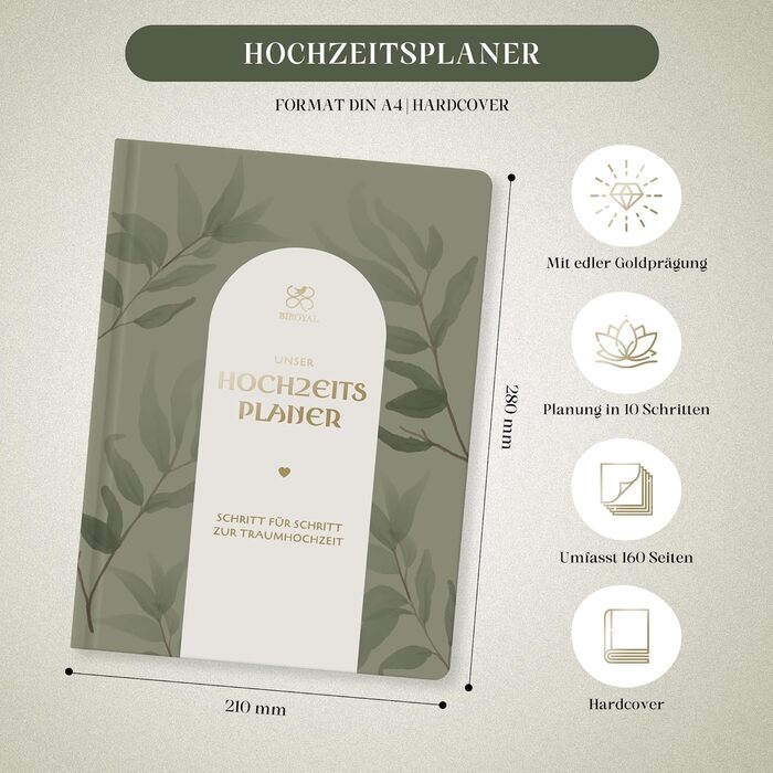 Весільний планувальник (німецькою мовою, A4) Складається на 180 - відкривається без натискання Весільний планувальник на 160 сторінок з розкладом, контрольними списками, порадами та календарем Елегантний весільний планувальник для подарунка на заручини