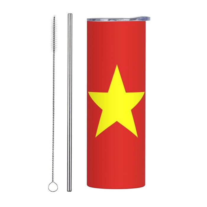 Кухоль з прямою трубочкою, принт з в&39єтнамським прапором, дорожній кухоль, підходить для кемпінгу, офісу та дому, 590 мл