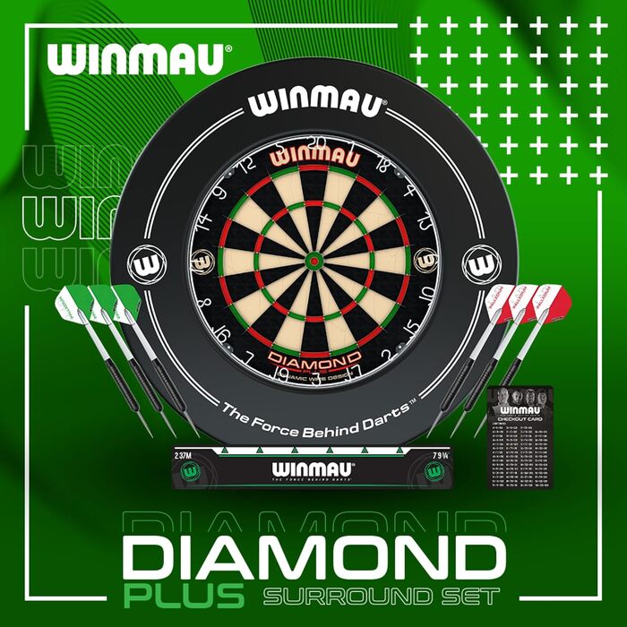 Набір захисних рамок для мішні для дартсу WINMAU Diamond Plus Steel - Професійні аксесуари для дартсу - Включає мішень для дартсу Diamond Plus, рамку для дартсу, 2 набори прецизійних сталевих дартсу та багато іншого
