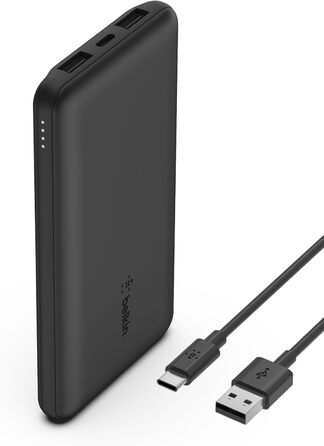 МАг, портативний зарядний пристрій USB-C з 1 портами USB-C і 2 USB-A, акумуляторна батарея для заряджання потужністю до 15 Вт, зовнішні акумулятори мобільних телефонів для iPhone, Galaxy, Pixel, AirPods, iPad тощо - чорний, 10000