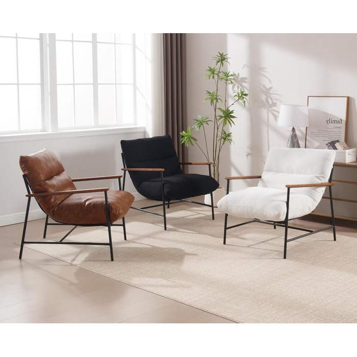 М&39яке крісло, крісло для вітальні, сучасне крісло-реклайнер, крісло для читання зі штучної шкіри, крісло з відкидною спинкою, акцентне крісло з підлокітниками, спальня (коричневе)