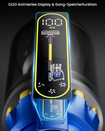 Акумуляторний пилосос Anyson, 45KPA/550 Вт, час роботи 60 хвилин, подвійна ручка, 1,5 л пилосос, OLED-дисплей для твердої підлоги/