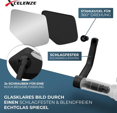 Велосипедне дзеркало з надзвичайно великою відбивною поверхнею ударостійке справжнє скло дзеркало на кермо велосипеда для електровелосипедів дзеркало заднього виду для електровелосипедів, складне (лівий правий кінець керма)