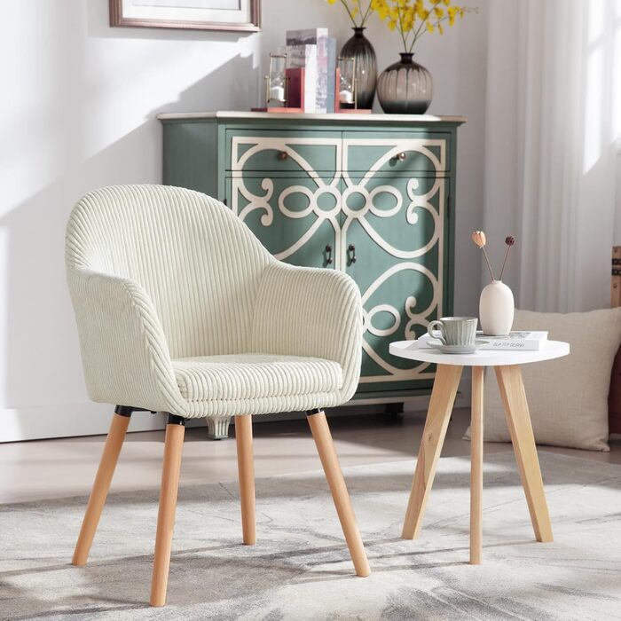 Обідні стільці WOLTU, комплект з , для спальні, кухні, вітальні, м&39які кухонні стільці, сучасні, з підлокітниками, ніжки з масиву дерева, вельветове сидіння, кремово-білий колір, комплект з