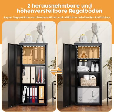 Металева шафа для документів з одними дверима, 88x40x35 см, 2 полиці з регульованою висотою, міцна металева шафка для документів, файлів та офісного приладдя (чорна)