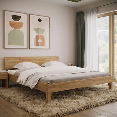 Ліжко Skølm Asgard з масиву дерева 180x200 см - високоякісне дубове ліжко з узголів&39ям - каркас ліжка з натуральним промасленим покриттям - каркас ліжка 180x200 см, підходить як двоспальне ліжко - футон 180x200, промаслений