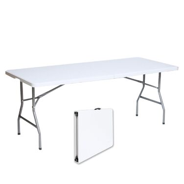 Садовий стіл TRUTZHOLM, стіл для розпродажу, обідній стіл, стіл для пивного намету, розкладний стіл, білий, 180 x 75 x 74 см, складаний, кемпінговий стіл, стіл для вечірок на 8 осіб з ручкою для перенесення