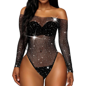 Жіночий боді RSLOVE в сітку з прикрасою зі страз, комбінезон, один розмір, чорний