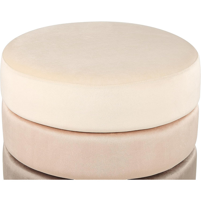 Пуф Beliani, оксамитовий, бежевий, круглий, Ø 39 см, золотий обідок, нержавіюча сталь, трирівневий градієнт кольорів, Louin