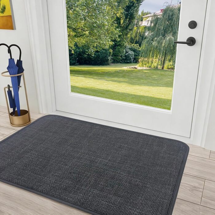 Килимок для внутрішніх дверей 60 x 90 см, килимок, що миється, вбираючий килимок, нековзний килимок, тонкий вхідний килимок для використання всередині приміщень, для вхідних дверей, темно-сірий 60 x 90 см (прямокутний)