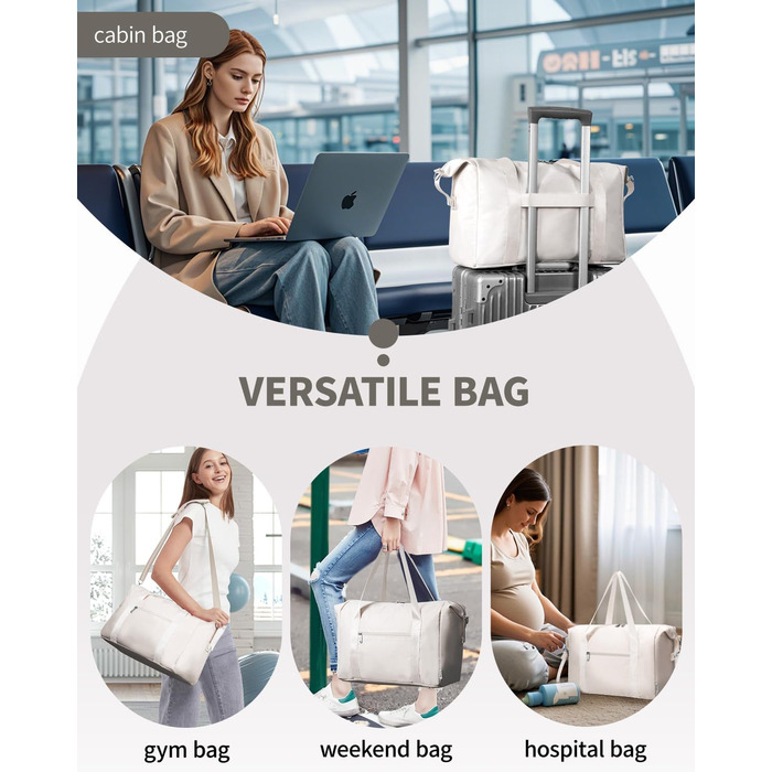 Ручна поклажа Narwey Ryanair 40x30x20 Дорожня сумка Сумка для ручної поклажі Спортивна сумка Водонепроникна сумка для вихідних у спортзал для жінок і чоловіків (бежева) A-beige Ryanair 40x30x20