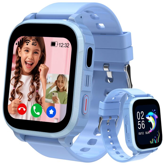 Дитячий смарт-годинник, дитячий смарт-годинник 4G з GPS та телефоном, дитячий годинник IP68, функція виклику, SOS, ігри, будильник, шкільний режим, SIM-телефон, смарт-годинник, подарунок для дівчаток та хлопчиків, синій-4G GPS