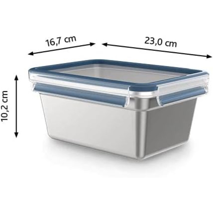 Герметичний контейнер для зберігання продуктів з нержавіючої сталі Emsa Clip & Close, місткість 2 літри, прямокутний, можна мити в посудомийній машині, можна використовувати в духовці, N1150600 2.0 л одинарний