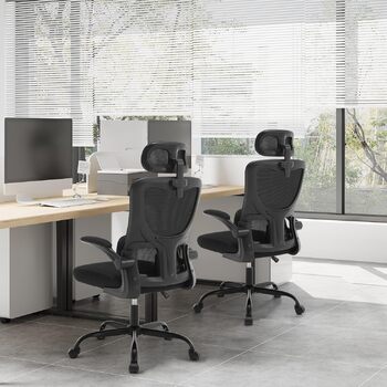 Ергономічне офісне крісло WOLTU, стілець для роботи з функцією гойдання, регульований підголівник, двосторонні підлокітники, поперекова підтримка, робоче крісло для офісу, вантажопідйомність 150 кг, чорний колір