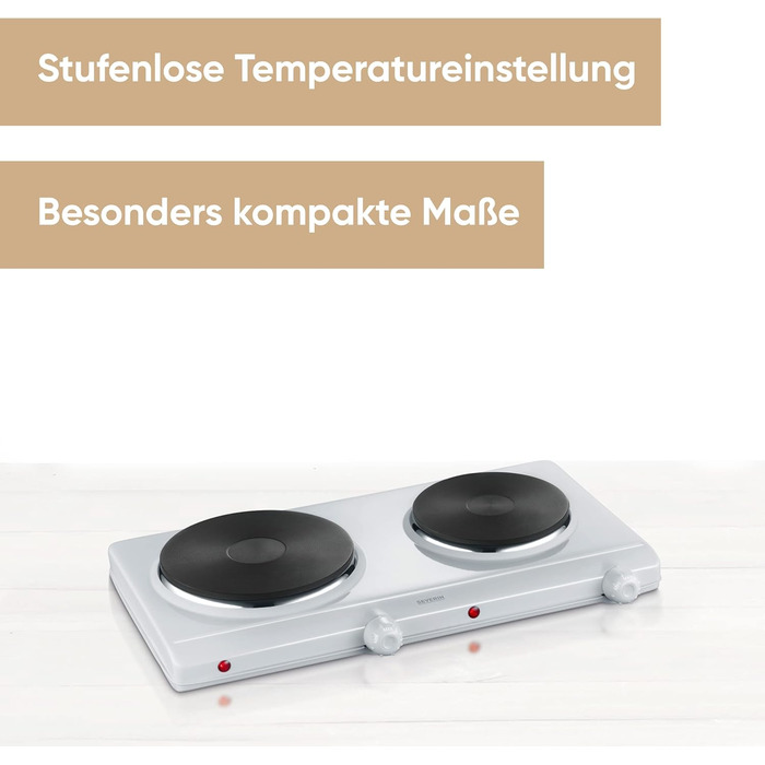 Подвійна конфорка SEVERIN для кухні, офісу або кемпінгу, невелика плита з плавним регулюванням температури, похідна плита на дві каструлі, біла, 1,500 Вт, DK 1042 біла одинарна