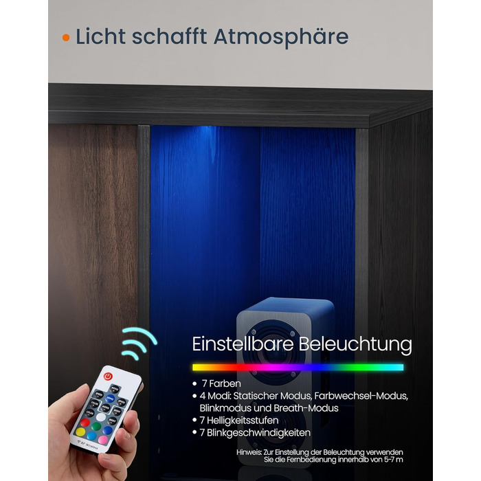 Сервант, надшвидке складання без інструментів, технологія без інструментів, шафа для зберігання у вітальні, тумба під телевізор зі світлодіодним підсвічуванням, регульовані полиці, сучасний, чорний BBK372B01 Натуральний горіх Чорне ебенове дерево