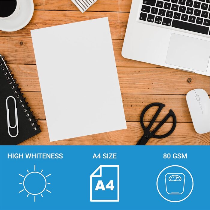 Папір для копіювання для дому та офісу - Базовий папір для принтерів для дому та офісу. Універсальний папір для принтерів, підходить для лазерних та струменевих принтерів. 2500 аркушів DIN A4 80 г, білий (5 x 500 аркушів), упаковка з 5 шт.