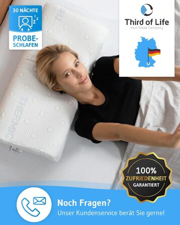 Подушка Third of Life HADAR 40x80 см, регульована по висоті, високоякісна піна з ефектом пам&39яті для підтримки шийного відділу хребта, подушка для підтримки шиї з терморегулюючим чохлом, ергономічна подушка для шийного відділу хребта, підходить для чохл