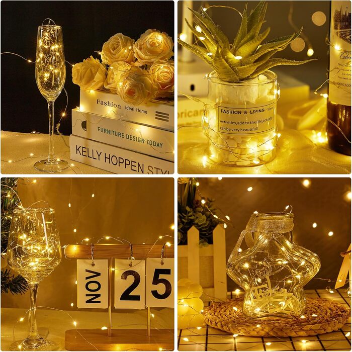 Світлодіодна батарея казкових вогнів, 20 шт. 1M 10 світлодіодів теплі білі внутрішні казкові вогні з акумулятором для спальні, веч