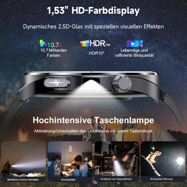 Розумний годинник YUPENG AI для чоловіків з чатом, GPT/ЕКГ/HRV/функціями тіла/ІМТ/сечовою кислотою/світлодіодним підсвічуванням, 1,53-дюймовий годинник для здоров&39я з функцією телефону, 24-годинний монітор артеріального тиску/SpO2 для сну/SOS, екстрений