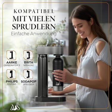 Пляшка з нержавіючої сталі AQUASEAL пляшка для води, сумісна з виробниками газованої води AarkeCarbonator 3, Philips GoZero, Sodapop, Brita sodaONE1 літр газованої води 1,25 л поверхня закриття можна мити в посудомийній машині чорний