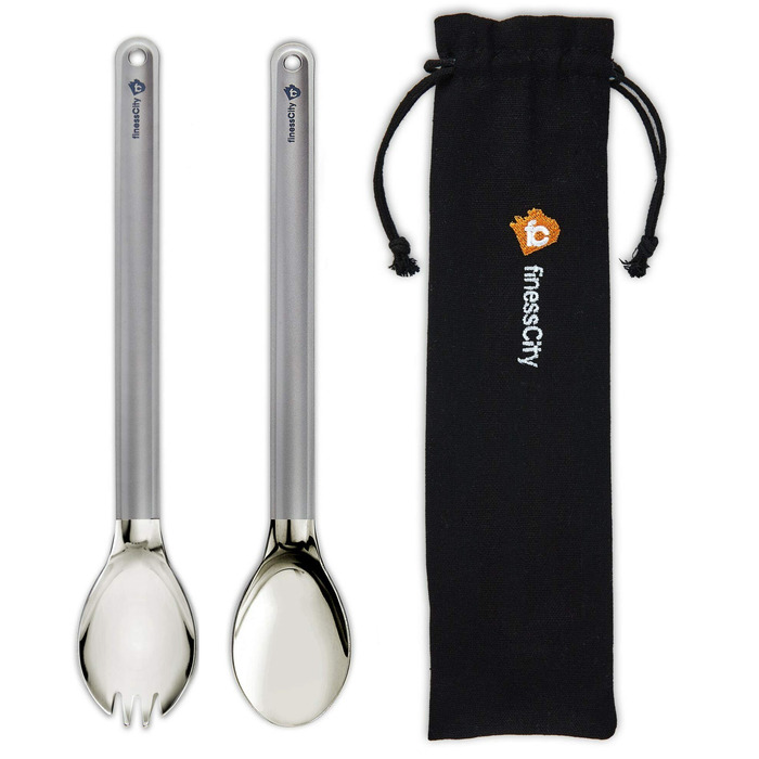 Мм, найдовший титановий кухоль-спорк з довгою ручкою та титановою ложкою, довгий кухоль-спорк та довга чаша-ложка поліровані для приємного відчуття гладкості в роті, постачається з водонепроникним тканинним чохлом., 245