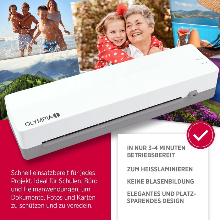 Ламінатор OLYMPIA A 130 A3 Компактний ламінатор для офісу, школи та дому Гаряче ламінування до 320 мм Для ламінувальних пакетів 80125 мікрон Ламінатор A3 та A4 Ламінатор білий та сірий A 130
