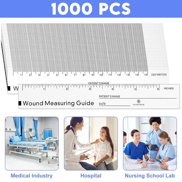 Лінійка для ран Janlaugh 1000 шт, 15,2 см, стрічка для вимірювання ран, паперова лінійка для вимірювання ран, лінійка двостороння, одноразова паперова рулетка, інструменти для вимірювання ран для медсестер, догляд за ранами на тілі