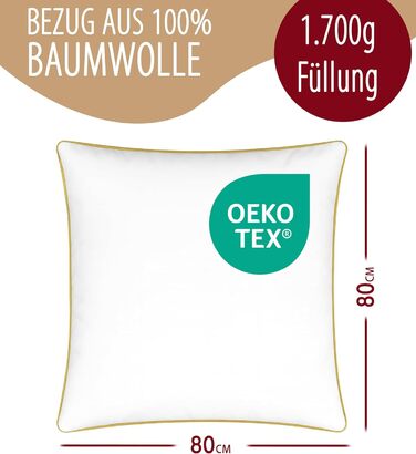 Пухова подушка 80 x 80 см - Подушка зі 100 пір&39яним наповнювачем - Подушка 80x80 см з бавовняним чохлом - Подушка для спокійного сну - Пухова подушка - Подушка - Подушка 80x80 см