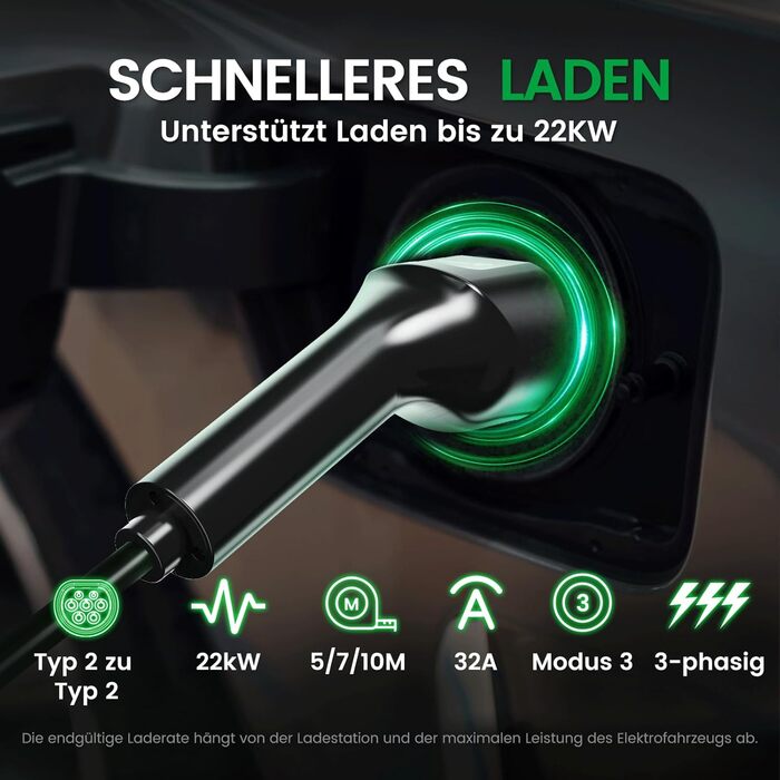 Зарядний кабель GONEO тип 2 22кВт 10М 32А зарядний кабель електромобіля тип 2 3 фазний режим 3 для електромобіля EV/PHEV тип 2 до