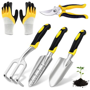 Набір садових інструментів 5 в 1 з нержавіючої сталі ручний совок, секатор, граблі, садові рукавички та аксесуари