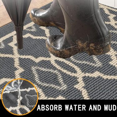 Килимок CHICHIC для вбирання бруду 80 x 120 см, килимок для внутрішніх дверей, нековзний та придатний для прання в пральній машині, водопоглинаючий, килимок для очищення вхідних дверей, коридору та вхідної зони, сірий, 80 x 120 см (прямокутний)