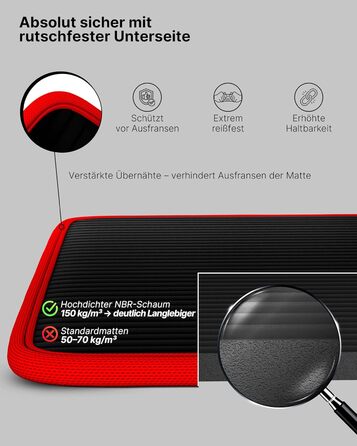 Надзвичайно товстий нековзний килимок для фітнесу з ремінцем для перенесення та електронною книгою килимок для йоги, гімнастики, спортивний килимок та килимок для пілатесу тренувальний килимок для дому, студії та використання на вулиці (чорно-червоний 80 