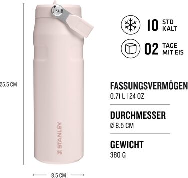 Пляшка для пиття Stanley Flip Straw 2.0 з трубочкою 0.7 л - Термокружка зберігає напої холодними протягом 10 годин - 3 днів - Без BPA - Герметична - Підстаканник сумісний з тримачем - Можна мити в посудомийній машині - Рожевий кварц 700 мл