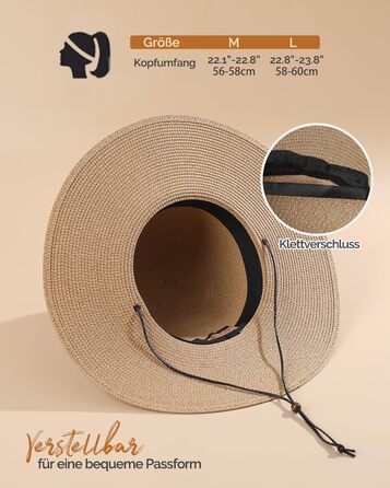 Жіночий солом&39яний капелюх Creekstone, капелюх із широкими полями, захист від сонця UPF 50, складний літній пляжний капелюх із вітровою стрічкою, колір M, хакі