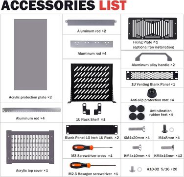 Дюймова серверна стійка, міні-стійка глибиною 200 мм з полицею та заглушкою, для NAS, AV та мережевого обладнання (сріблястий), 1, 8U 10-