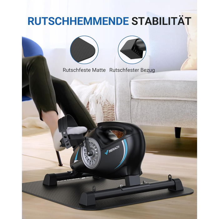 Педальний тренажер MERACH, тренажер для ніг для домашнього використання, міні-велотренажер для людей похилого віку з 2 стрічками опору та нековзним килимком, домашнє фітнес-обладнання для дому та офісу, компактний S04B1