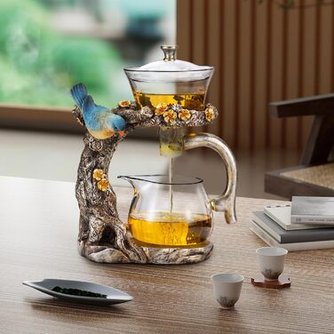 Чайний набір Магічна чайничка, напівавтоматичний, з високоякісного боросилікатного скла, магнітна чайничка з ситечком для чаю, набір для чаювання в стилі Кунг-Фу для дому, офісу, подорожей