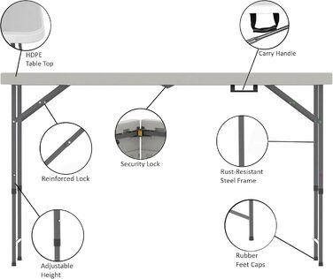 Складаний стіл Home Vida, 1,2 м, міцний, надзвичайно надійний, для кемпінгу, фуршету, весілля, ринку, саду, вечірки, багажника автомобіля, пікніка, для використання в приміщенні та на вулиці, складаний, білий 122 см