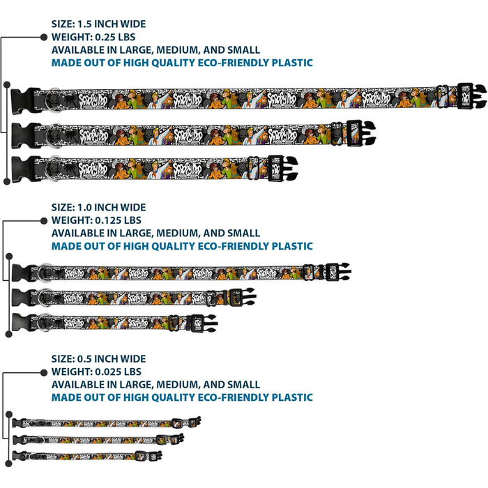 Нашийник для собак Buckle-Down Scooby Doo, пластикова застібка, багатоколірний, ширина 2,5 см, підходить для обхвату шиї 38-66 см, розмір L (DC-BKSR-WSD014-1.0-L). Ширина 2,5 см - підходить для обхвату шиї 38-66 см - великий розмір, багатоколірний.