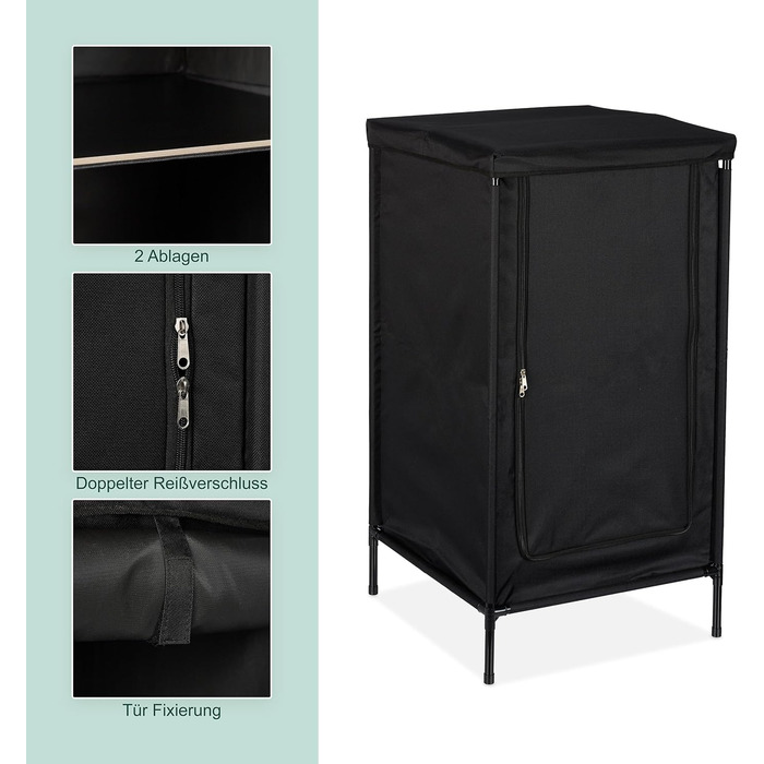 Кемпінгова шафа Relaxdays, 2 полиці, ВxШxГ 87 x 47,5 x 47,5 см, тканина та метал, кемпінгова полиця, місце для зберігання в тенті, сірий