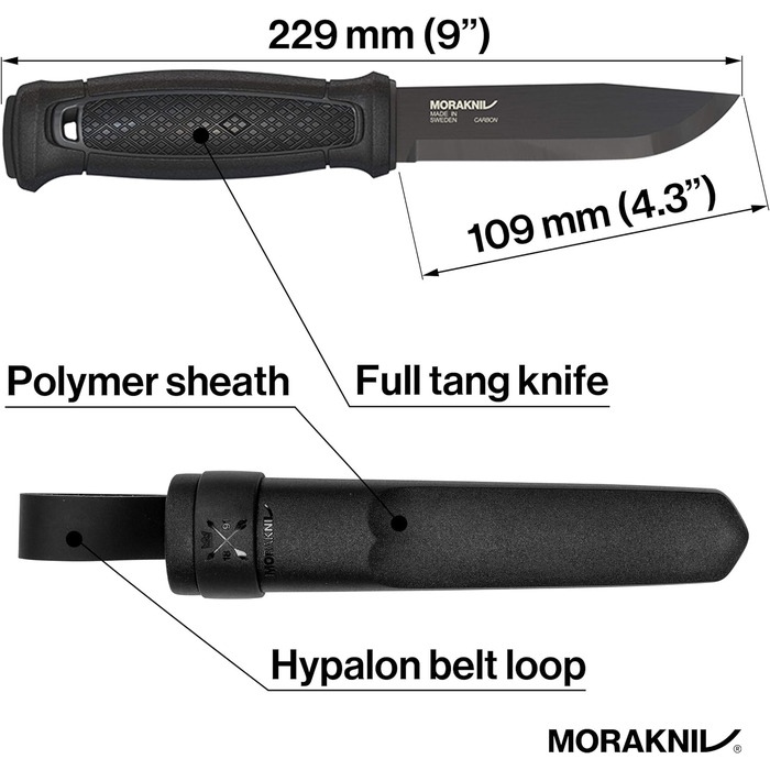 Ніж Morakniv Garberg Full Tang з фіксованим лезом з вуглецевої сталі, 10,9 см, полі піхви, чорний