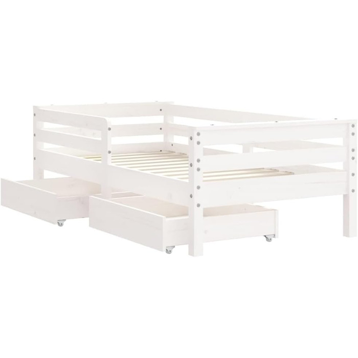 Дитяче ліжко з шухлядами з масиву сосни, 70x140 см, біле, з міцними ламелями та практичним узголів&39ям, 147,5 x 76 x 46,5 см, біле