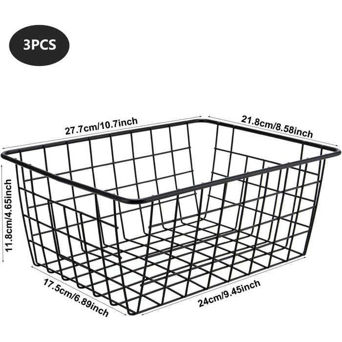 Дротяних кошики для зберігання, маленький металевий кошик 28x22x12 см, кошик для ванної кімнати, настінний залізний підвісний кошик, відкритий дротяний дизайн, сітчастий кошик для зберігання для офісу, кухні, ванної кімнати, 3